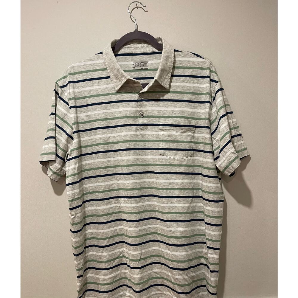 Patagonia Men's‎ Blue Green Striped Organic Cotton Polo Size X Large